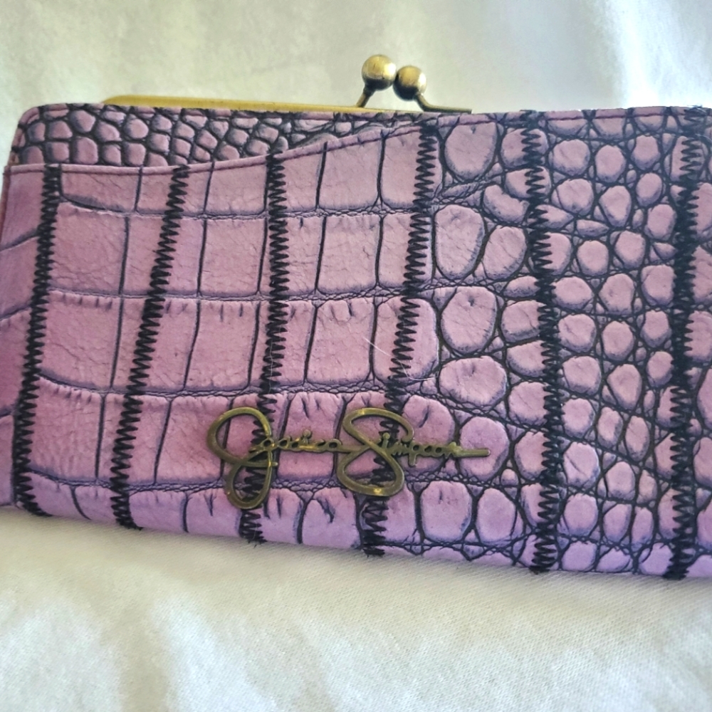 Purple snake skin wallet bag
